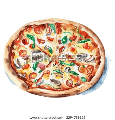 Pizza vector illustration in watercolor