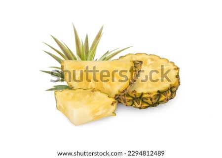 whole pineapple and pineapple slice. Pineapple with leaves isolated on transparent background with clipping path, 