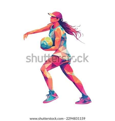 Woman athletes playing volleyball, abstract style icon isolated