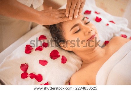 Herbal massager its ability to improve sleep quality leaving the client feeling refreshed and energized. Royalty-Free Stock Photo #2294858525