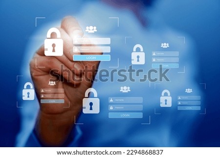  Cyber, personal data, privacy and information security. Internet networking  protection security system concept. Padlock icon on tech code background.                                  