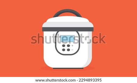 rice cooker vector illustration in flat design. isolated on orange background.