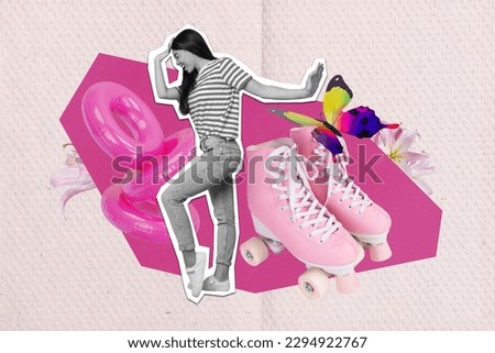 Creative drawing collage picture of funny elegant young female dancing party disco have fun dancer roller skater girlish summer vacation