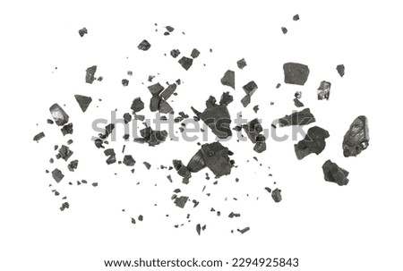 Black coal dust with effect fragments explosion isolated on white background and texture, clipping path Royalty-Free Stock Photo #2294925843