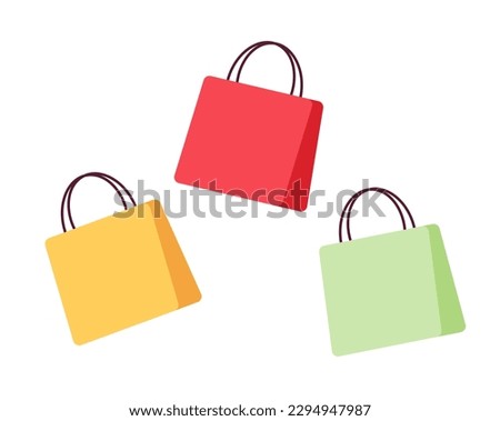 Branded retail shopping bags semi flat colour vector objects. Packaging for gift, clothes. Editable cartoon clip art icons on white. Simple spot illustration for web graphic design and animation
