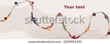 Banner copy space. Volunteer people concept. Multicultural people holding hands. People diversity. Hands in a circle. NGO Aid. Solidarity. Recruitment volunteer. Non profit.Volunteerism Royalty-Free Stock Photo #2294981343