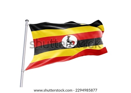 Waving flag of Uganda in white background. Uganda flag for independence day. The symbol of the state on wavy fabric. Royalty-Free Stock Photo #2294985877