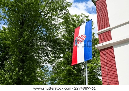 Croatian flag on the pole. Flag of Croatia. 