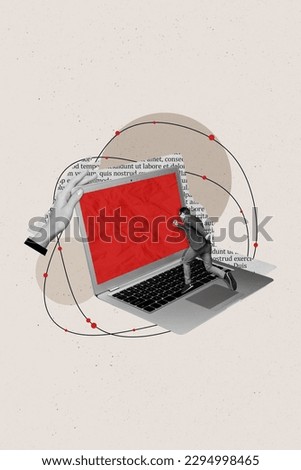 Creative magazine picture collage of business person running fast hurry for e commerce online sales new start up projects Royalty-Free Stock Photo #2294998465