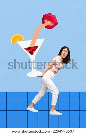 Vertical bright collage picture poster postcard of crazy cheerful girl go spending weekend friday mood isolated on drawing background