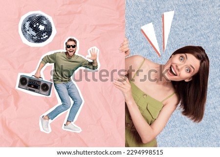 Collage photo image picture poster of two crazy joyful friends have fun chill vibe nightclub together isolated on painted background