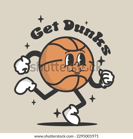 basketball get dunks groovy retro mascot character vector illustration Perfect for logo, poster, banner, icon, clip art, t-shirt, etc