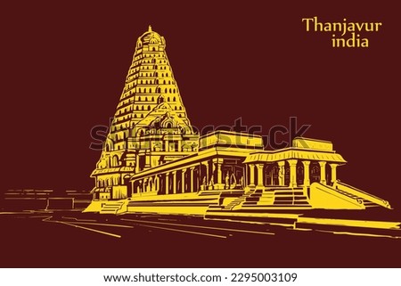 The Temple of Tanjore is by far the grandest Chola temple in India vector illustration. Royalty-Free Stock Photo #2295003109