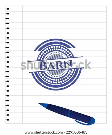 Barn blue ink pen emblem. Vector Illustration. Detailed. 