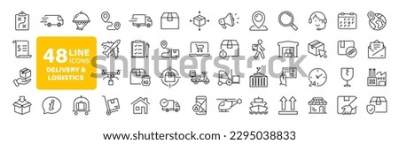 Delivery and Logistic set of web icons in line style. Shipping service icons for web and mobile app. Shipping, logistics, delivery, courier, tracking, refunds and more. Vector illustration Royalty-Free Stock Photo #2295038833