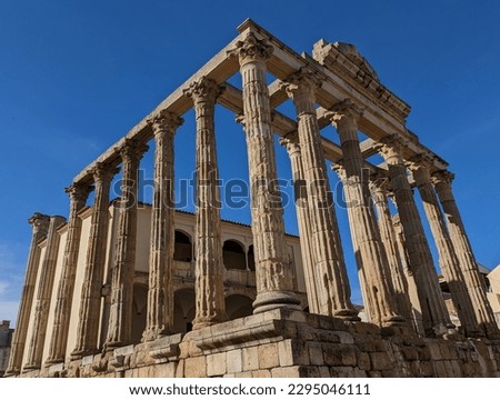 Roman temple dedicated to Diana in the town centre of Mérida - formerly Augusta Emerita capital of the Roman province of Lusitania  Royalty-Free Stock Photo #2295046111