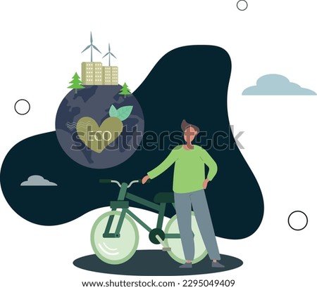 Sustainable environment and ecological society lifestyle.character man with bicycle.flat vector illustration.
