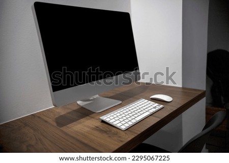 Workspace in the office. Computer with keyboard and mouse on wooden table. technology concept