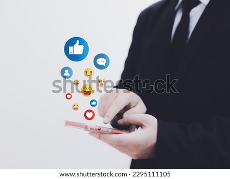 social media concept, businessman playing social media, social media icons