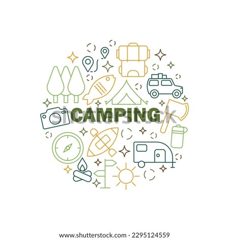 Camping Icons Circle Shape Background Vector Design.