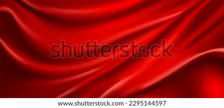 Realistic red silk top view vector background. Elegant and soft royal backdrop of shine flowing surface. Red luxurious background design. Vector illustration Royalty-Free Stock Photo #2295144597