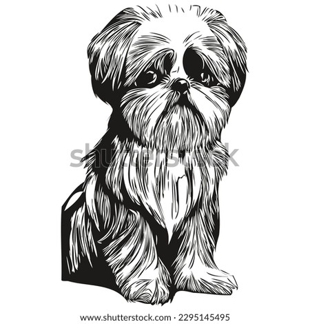 Shih Tzu dog black and white vector logo, line art hand drawn vector pets illustration
