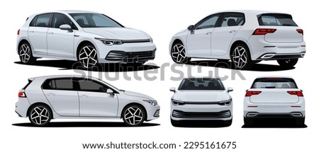 Realistic Vector Car hatchback Isolated White color and 3d perspective with transparency gradients with front, back, side view	 Royalty-Free Stock Photo #2295161675