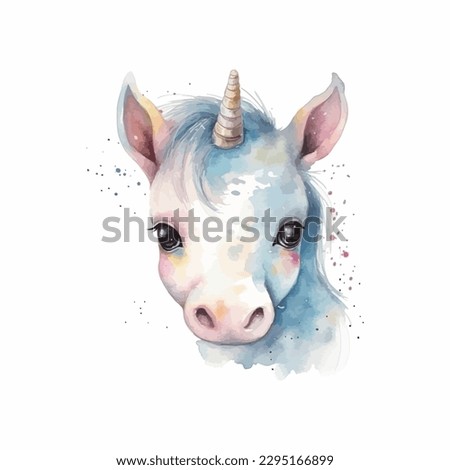 A cute unicorn, cartoon watercolor white background