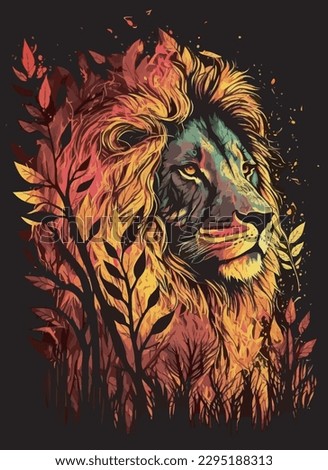 Lion. abstract portrait of a lion in the jungle background with watercolor splashes in the style of pop art.vector illustration