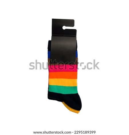 cotton socks with print new in packaging for showcase, mocap for design, object isolated on white background
