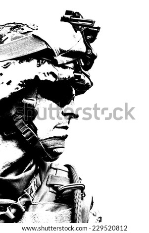 Black white image of US marine in uniform