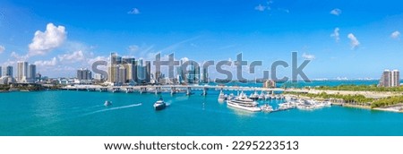 USA, scenic Miami harbor panoramic skyline close to Miami port and Biscayne bay. Royalty-Free Stock Photo #2295223513