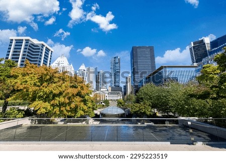 Scenic Vancouver financial district skyline in the city downtown near Robson square. Royalty-Free Stock Photo #2295223519