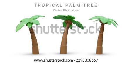 3D Cute cartoon tropical palm tree. Realistic jungle tree on blue background. Summertime object. Vector illustration. Royalty-Free Stock Photo #2295308667