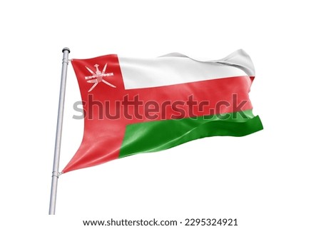 Waving flag of Oman in white background. Oman flag for independence day. The symbol of the state on wavy fabric. Royalty-Free Stock Photo #2295324921