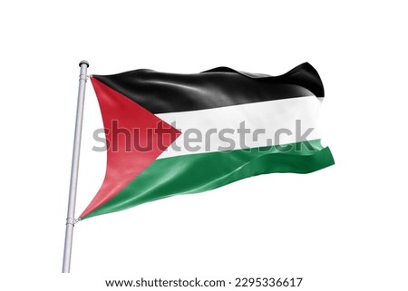 Waving flag of Palestine in white background. Palestine flag for independence day. The symbol of the state on wavy fabric. Royalty-Free Stock Photo #2295336617