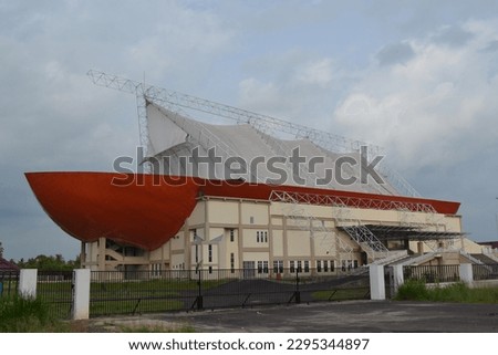 the "Kajang" boat-shaped sports building, is a traditional boat that has been produced and used by the people of OKI Regency for hundreds of years