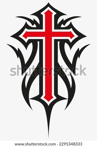 Tattoo And T Shirt Design Black And Red Hand Drawing Holy Cross Vector Artwork