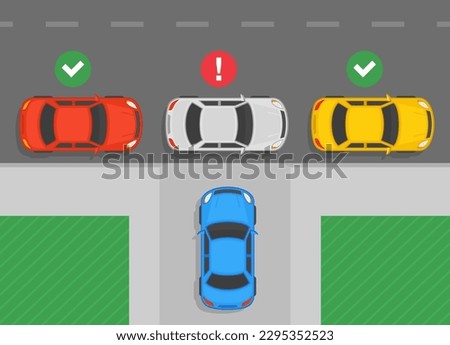 Outdoor parking rules. Legal and illegal parking. Blocked driveway scene. Top view. Flat vector illustration template. Royalty-Free Stock Photo #2295352523