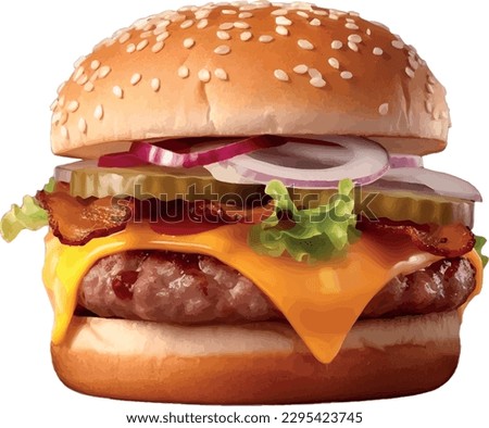 Vector delicious hamburguer, bacon and cheese, high quality ultra HD 4K render photography Royalty-Free Stock Photo #2295423745