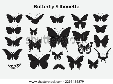 Butterfly silhouette Vector bundle. set of Monarch Butterfly silhouette clipart on isolated white background.Flying Butterfly silhouette in spring. 
