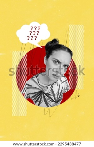 Vertical collage picture of questioned impressed minded black white gamma girl stare isolated on drawing background