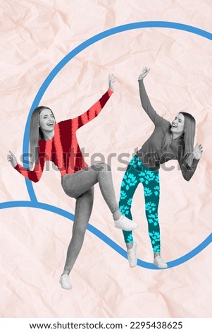 Creative image artwork collage of two same people sisters enjoy celebration dance floor dynamic youngster nightlife
