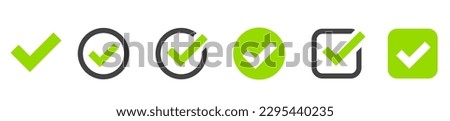 Check mark set icon. Simple web buttons. Checkmarks and confirm. Round checkmark. Royalty-Free Stock Photo #2295440235