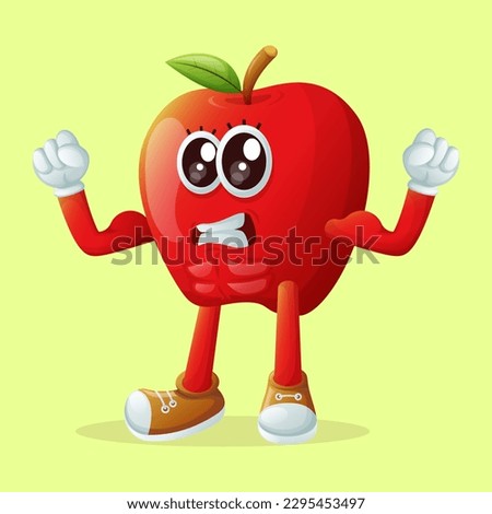 Cute apple character showing off his muscles. Perfect for kids, merchandise and sticker, banner promotion or blog

