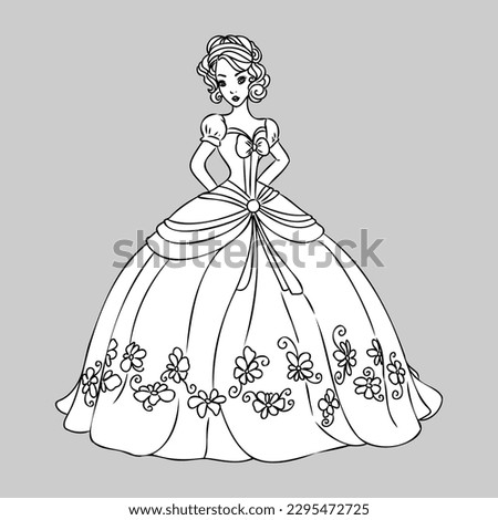 Cute little princess, Hand drawn art. Colorful art for coloring book, fashion, games, cards, diary, notebook, cover. Vector illustration.