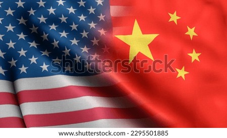 American China Flag Morph Background features a waving flag that consists of the U.S. flag morphed with the Chinese flag Royalty-Free Stock Photo #2295501885