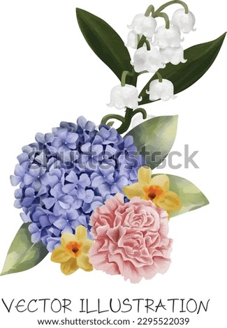 Flowers and Leaf Watercolor illustration vector