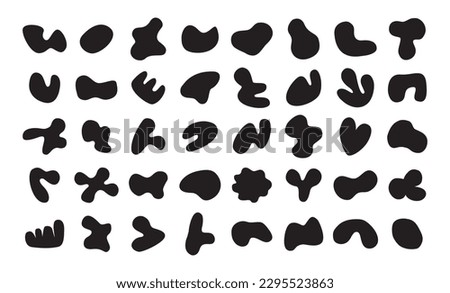 Black silhouette abstract irregular odd and random blobs curvy stone shapes design elements icons set on white background Royalty-Free Stock Photo #2295523863