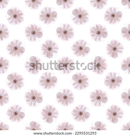 Hand drawn watercolor Grey abstract anemone seamless pattern on white background. Can be used for Gift-wrapping, textile, fabric, wallpaper